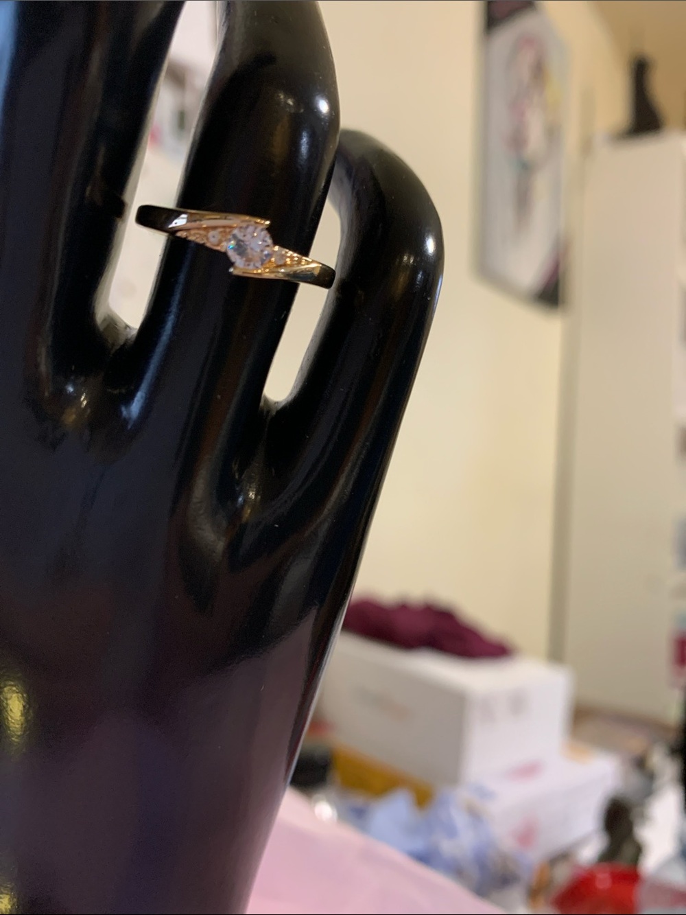 Gold-Tone Solitaire Ring with Clear Stone - Women's Jewelry